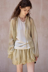 Lace-Up Shredded Cardigan
