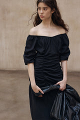 Crumpled Pleated One-Shoulder Maxi Dress