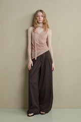 Asymmetrical Hem Pleated Streamer Halterneck Vest
