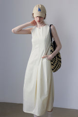 French Solid Color Pocket Dress