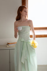 Green Irregular Tie Bow Bandeau Dress