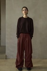 Three D-Pleated Fold-Top Wide-Leg Pants