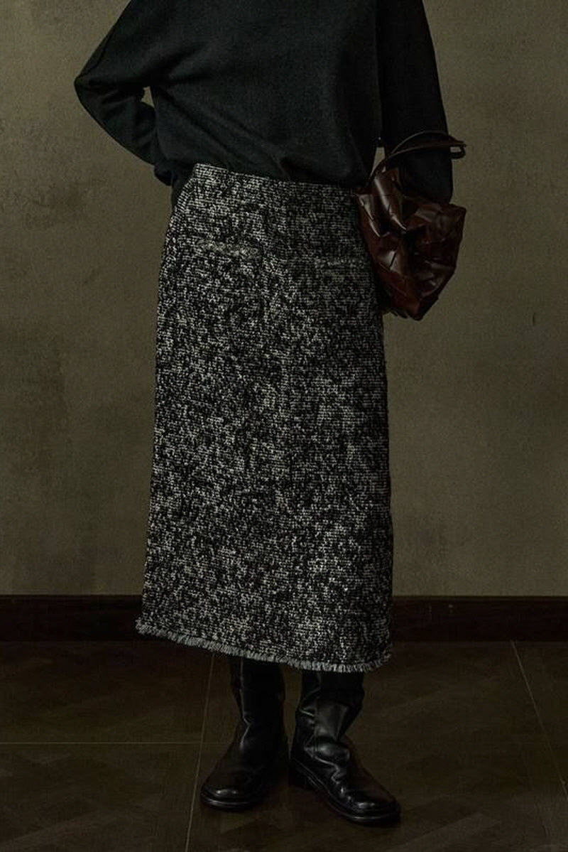 Jacquard Pattern Tweed Skirt