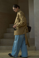 Loose Double-Breasted Short Trench Coat