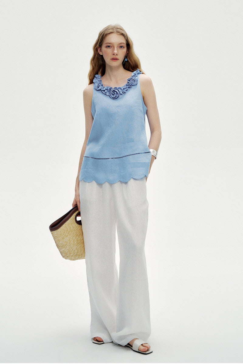 Three-Dimensional Flower Sleeveless Vest Top