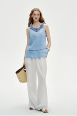 Three-Dimensional Flower Sleeveless Vest Top