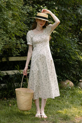 Square Neck Waist Cinch Floral Dress