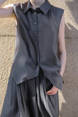Sleeveless Pleated Shirt Top