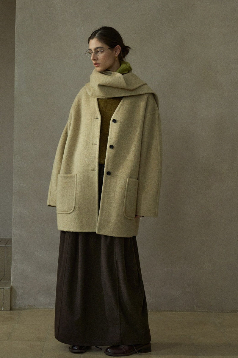 Reversible Tassel-Scarf Duffle Jacket