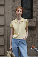 Polo Neck Loose Short Sleeve Top
