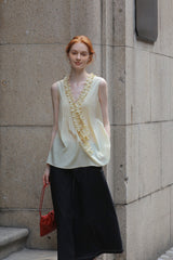 French Romantic Fungus Trimmed Sleeveless Top