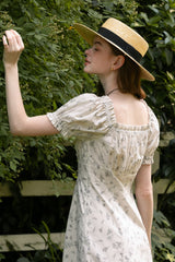 Square Neck Waist Cinch Floral Dress