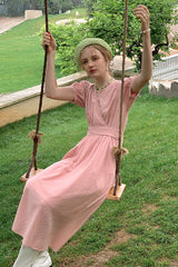 Folded Placket Tie Waist Casual Dress