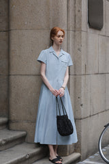 Simple Suit Collar Short Sleeve Shirt Dress