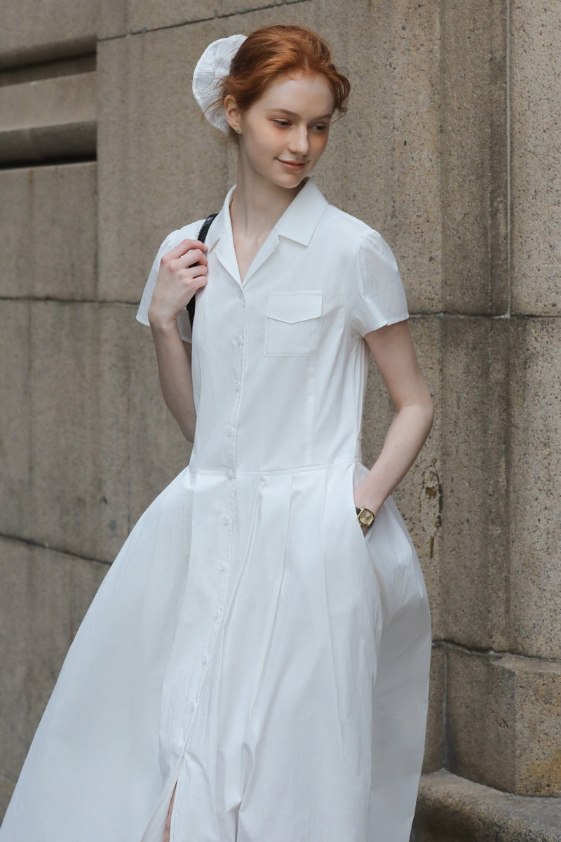 Simple Suit Collar Short Sleeve Shirt Dress