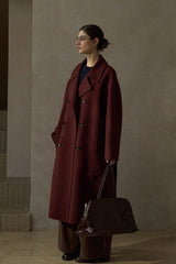 Wide-Lapel Belted Reversible Double-Breasted Coat