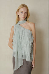 Asymmetrical Ruffle Slanted-Shoulder Top