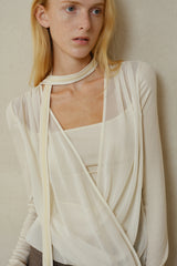 Draped Overlapping Mesh Wrap Top