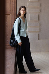 Saddle-Shoulder Pocket V-Neck Cardigan