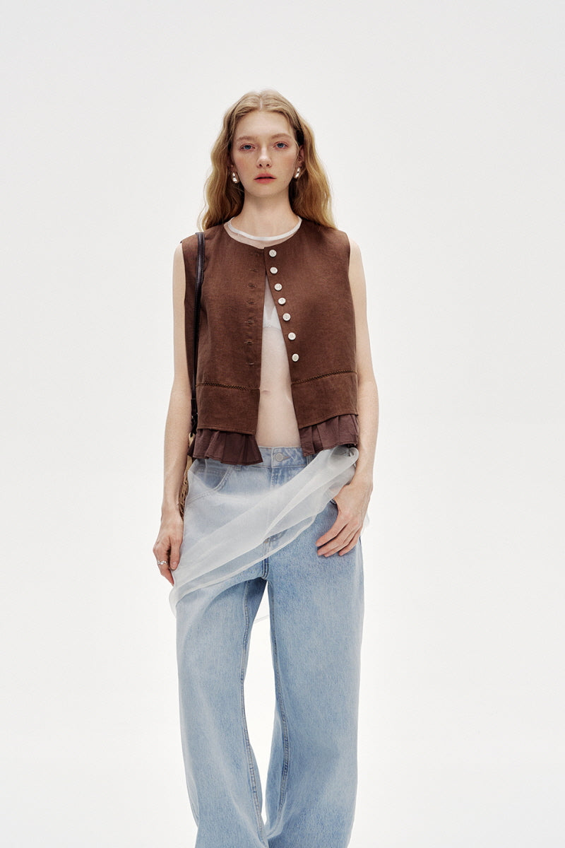 Cut-Out Embroidery Loose Sleeveless Vest Blouse