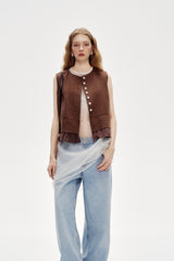Cut-Out Embroidery Loose Sleeveless Vest Blouse