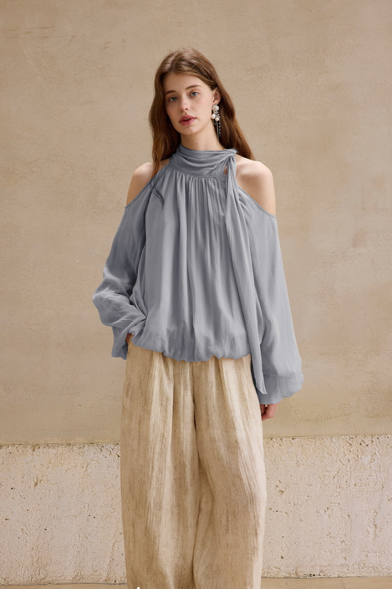 Shaved Shoulder Strap Flower Bud Top