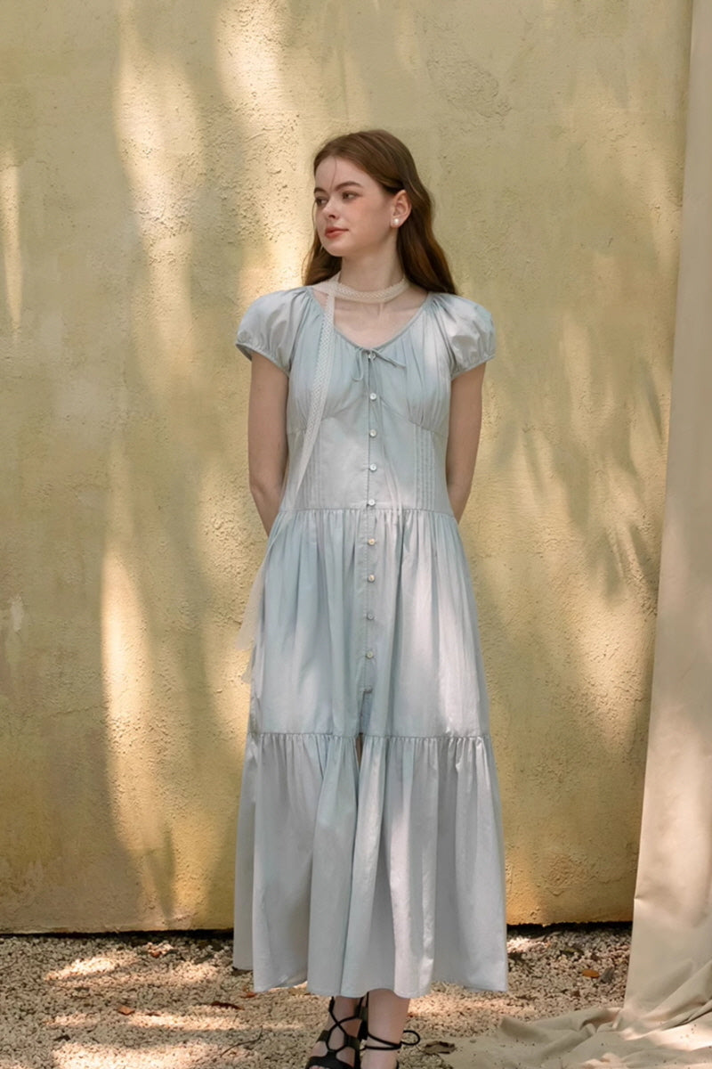 Shredded Pleated V-Neck Slim Shirt Dress