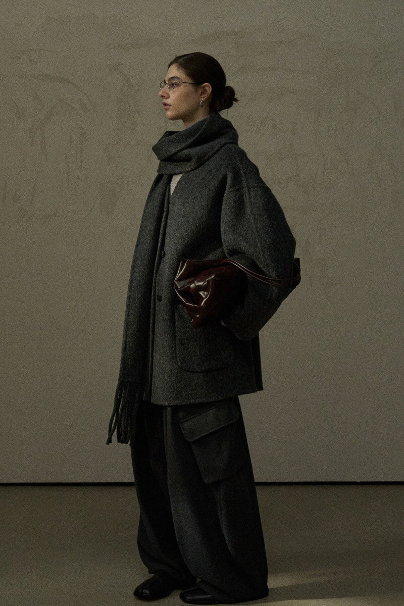 Reversible Tassel-Scarf Duffle Jacket