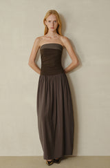 Bandeau Stripe Paneled Umbrella Dress