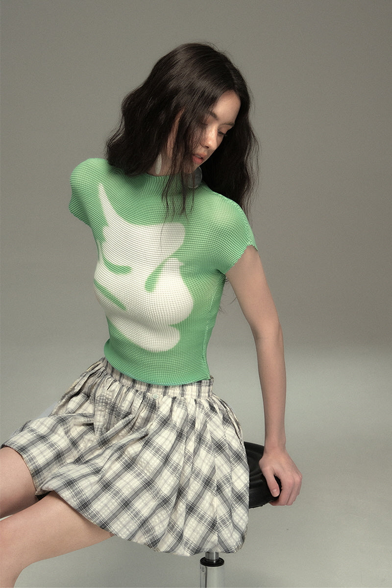 Pleated Check Flying Pigeon T-Shirt
