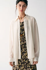 Lace-Up Dropped-Shoulder Long Sleeve Shirt