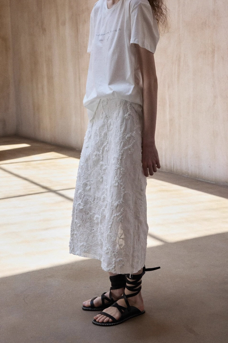 Embroidered Slit Midi Skirt