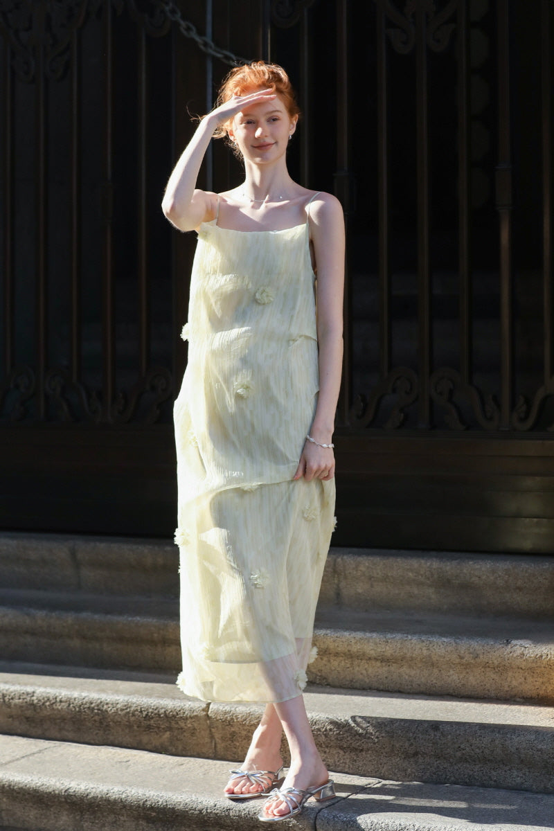 Three-Dimensional Relief Square Neck Slip Dress
