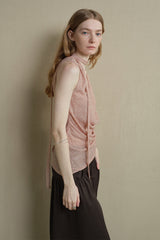 Asymmetrical Hem Pleated Streamer Halterneck Vest