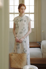 Diagonal Placket Ink Bamboo Cheongsam Dress