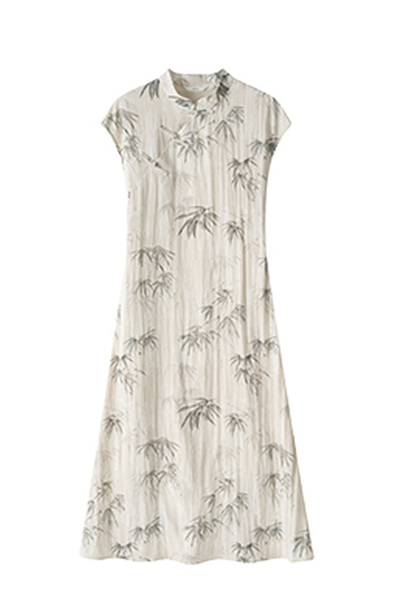 Diagonal Placket Ink Bamboo Cheongsam Dress