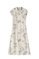 Diagonal Placket Ink Bamboo Cheongsam Dress