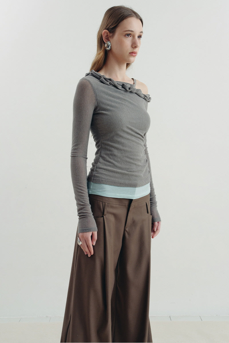 Twisted Neck Asymmetrical Contrast Knit Top