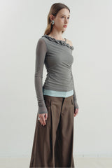 Twisted Neck Asymmetrical Contrast Knit Top