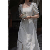 Square Neck Puff Sleeve Midi Dress