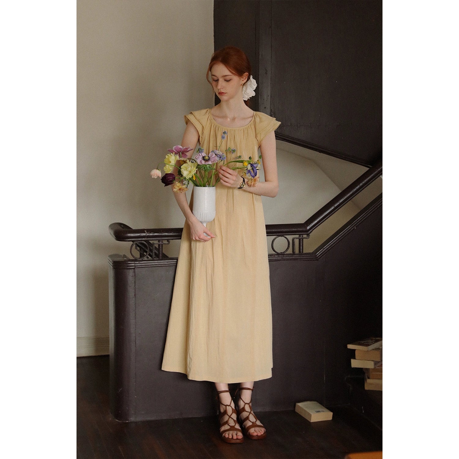 Small Fly Sleeve Lace-Up Loose Dress