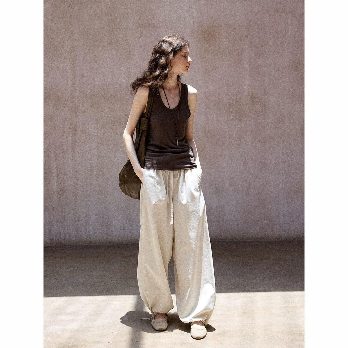 Washed Wide-Leg Slacks
