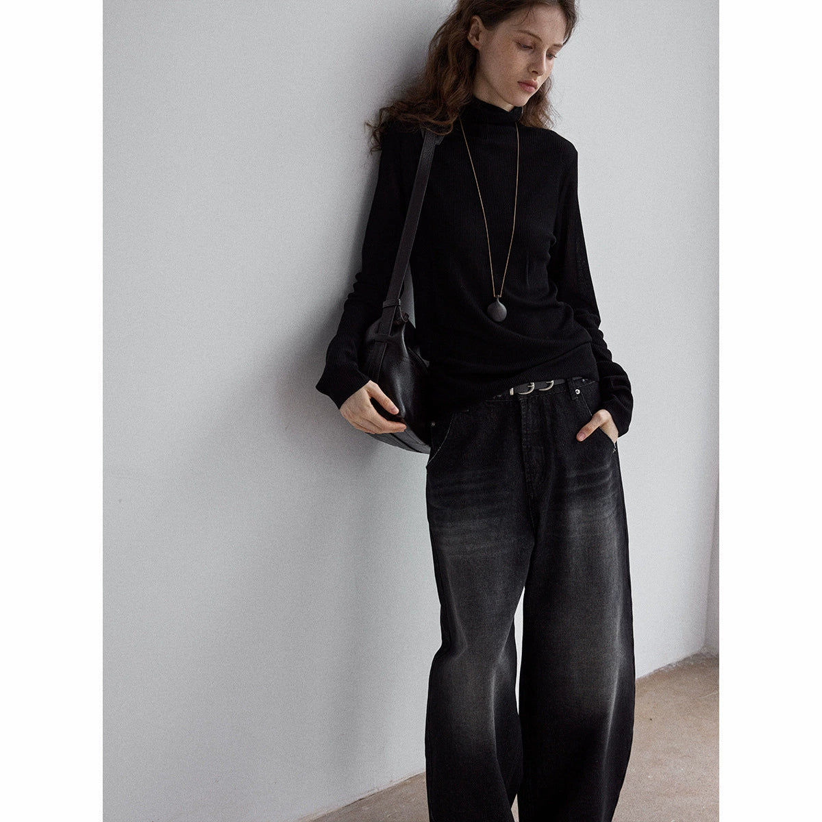 Semi-Turtleneck Knitted Sweater