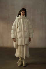 Cocoon Hooded Mid-Length Down Jacket