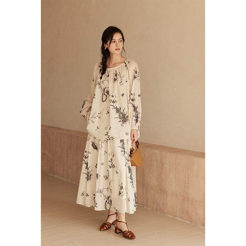 French Botanical Print Loose Shirt