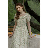 Square Neck Embroidered Floral Long Dress