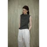 French Stand Collar Sleeveless Blouse