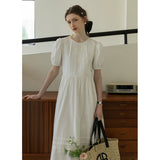 Puff Sleeve Round Neck Tie Bellflower Dress