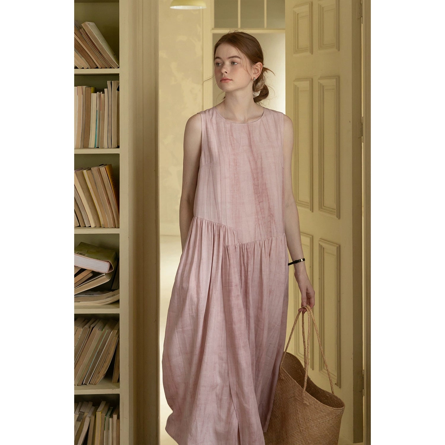 Pleated Sleeveless Flare Dress