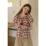 Elasticated Neckline Lace-Up Short Sleeve Shirt